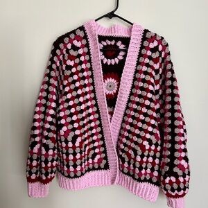 Pink and Brown Crochet Women Sweater